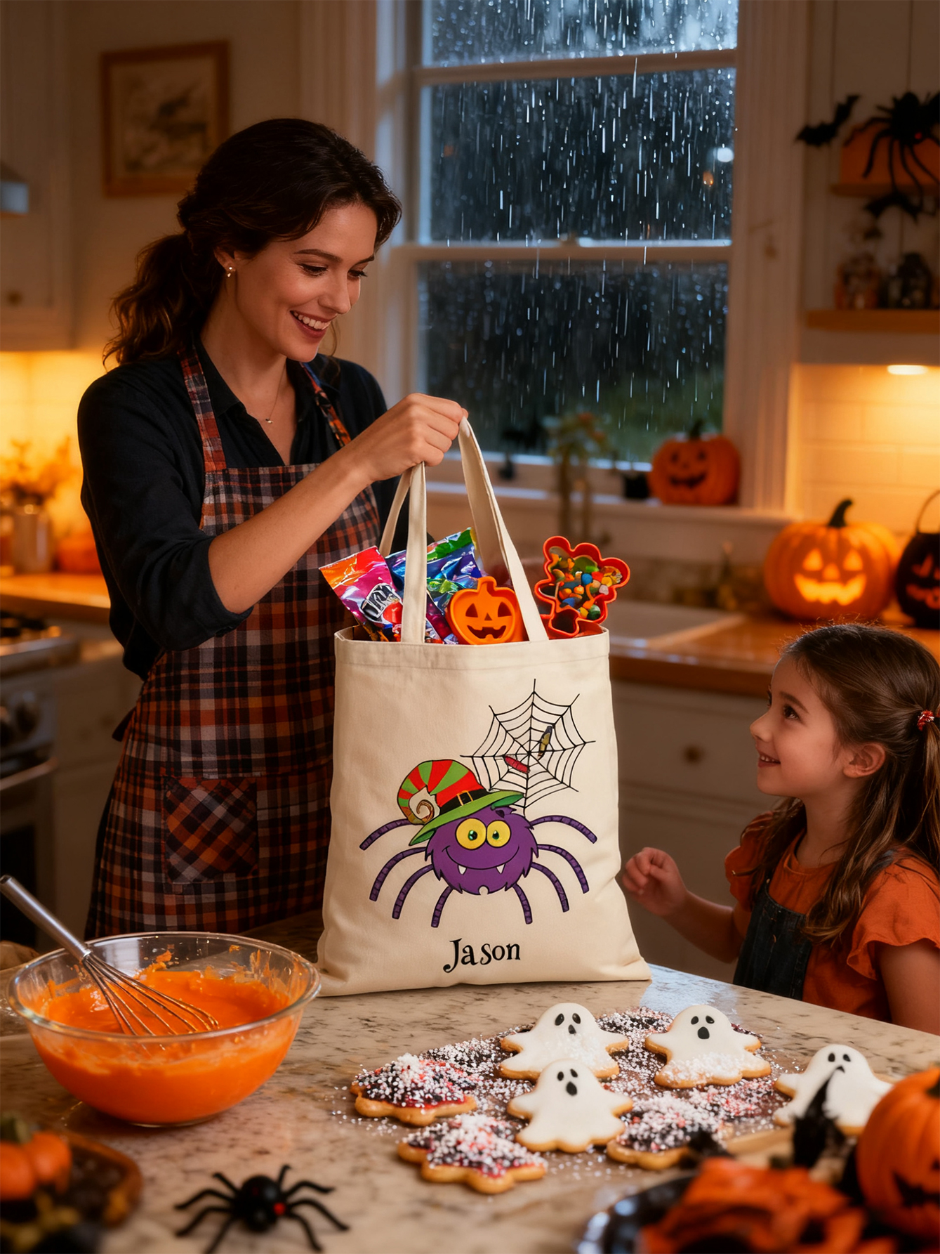 Custom Halloween Spider Canvas Candy Bag